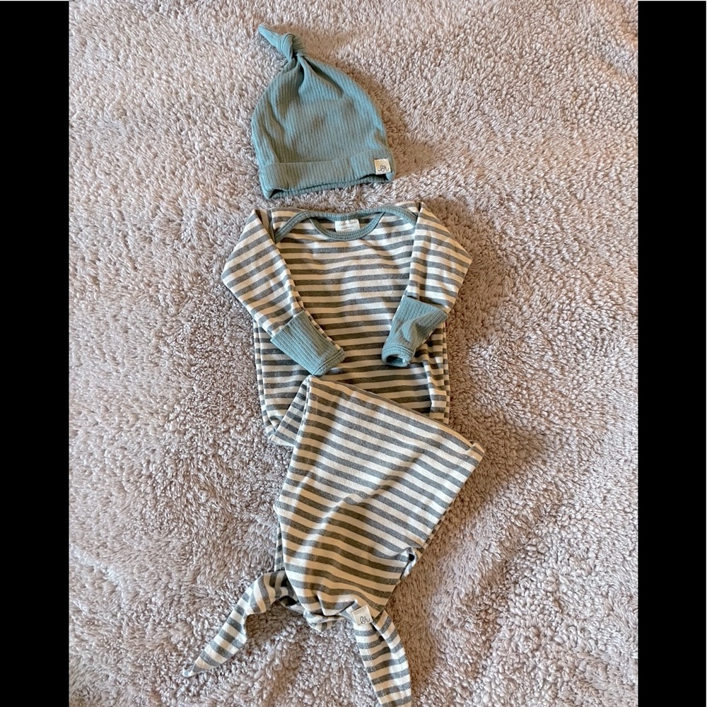 Sage Knotted gown and hat set